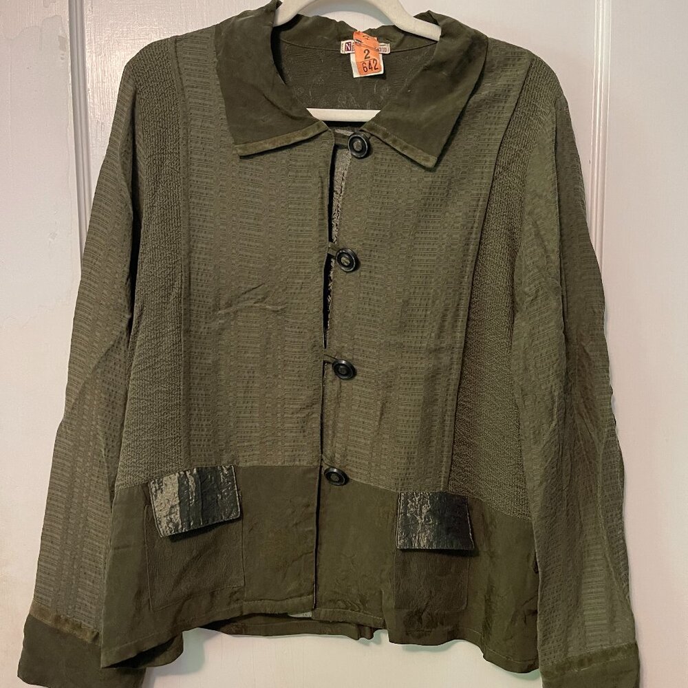 5-piece olive green set - tank, sweater, jacket, pants, skirt - size M